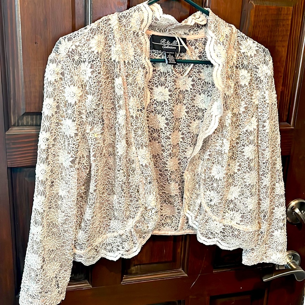 R&M 3/4 length sleeve formal sparkle jacket